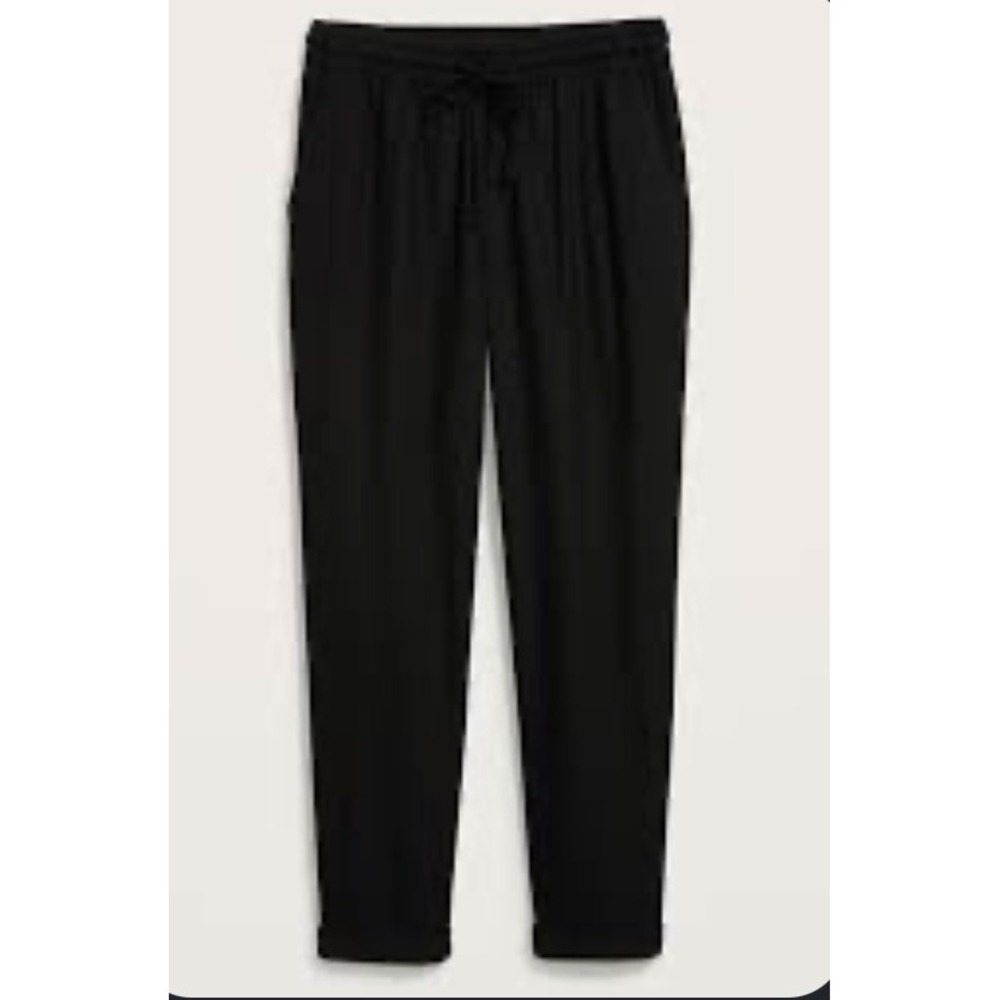 Old Navy Straight Crop Pants Womens XL Black NWT Linen Blend High Rise Casual
